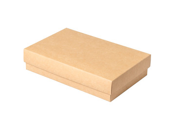 Brown carton gift box with cover, isolated