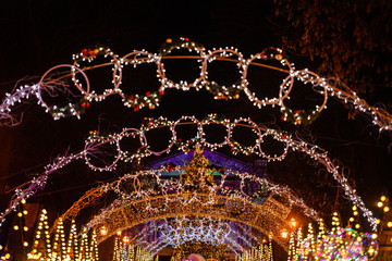 Decoration of Lviv Christmas market 2020 at night