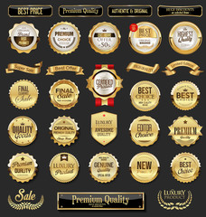 Obraz premium Collection of golden badges and labels retro style