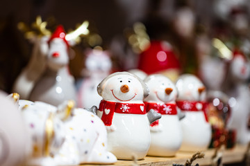 Snowman christmas decoration in souvenir shop