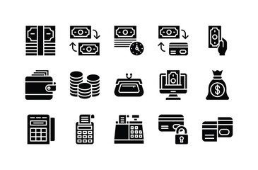 finance,  banking and money related payment set vectors in solid style