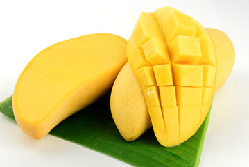 mango and sticky rice,Thai style tropical dessert on white background