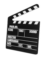 Clapper board isolated on white. Cinema production