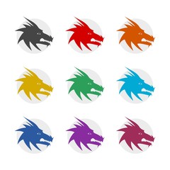 Dragon color icon set isolated on white background 
