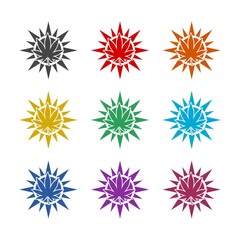 Sun icon with a marijuana leaf color set isolated on white background
