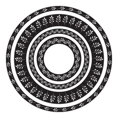Set of botanical vector round borders. Four floral wreaths in black and white style.