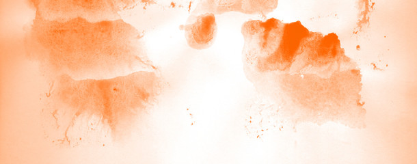 Abstract watercolor background hand-drawn on paper. Volumetric smoke elements. Orange color. For design, web, card, text, decoration, surfaces.