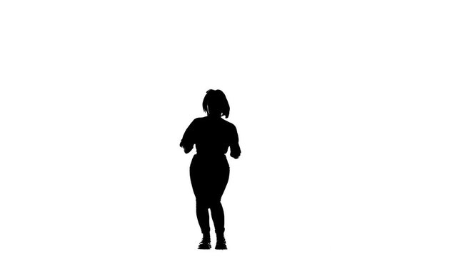 black silhouette on a white background, young beautiful girl dancing vogue, street dancing, isolated