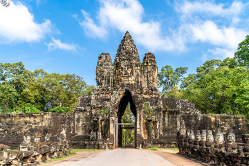 Fototapeta na wymiar Landscape with entrance gate to Angkor Thom , Siem Reap, Cambodia.