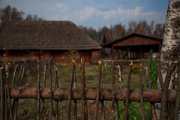 Wicker fence (tyn) in the Ukrainian village.