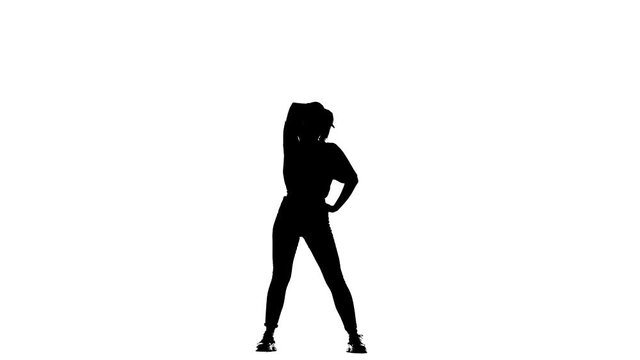 black silhouette on a white background, young woman dancing vogue, street dancing, isolated