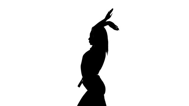 black silhouette on a white background, girl dancing vogue, street dancing, isolated