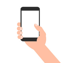 hand holding blank screen smart phone isolated on white background illustration vector