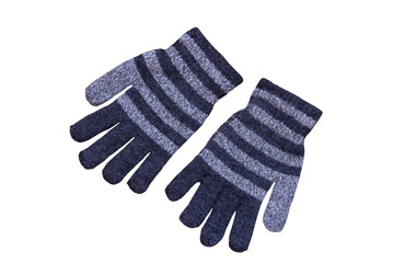 Children gray gloves,gray winter gloves on a white background