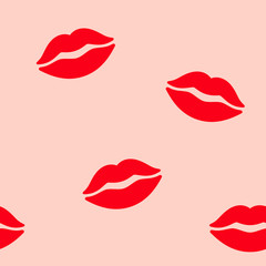 Lips seamless pattern. Red lips on a pink background. Elegant love passion background for Valentine's Day design.