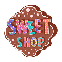 Vector illustration of a sweet shop  logo icon. Figures decorated glazed sugar.