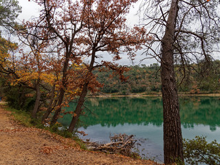 Paysage de Provence. Couleurs d'automne sur le lac de Carcès ou lac de Suzanne dans le Var