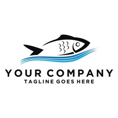 Fish logo design  fish and wave vector graphic flat design. isolated on white background.