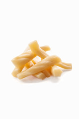 Suluguni cheese sticks for beer. On white background. Isolated. Close-up.