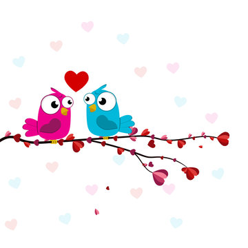 Creative of love valentines day concept. Love birds couple hug under love heart tree background. Vector illustration invitation card Valentine's day paper cut style. Valentines wallpaper. Banner. Post