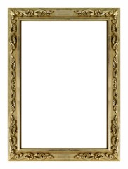 Golden frame for paintings, mirrors or photo isolated on white background	