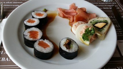 Sushi plate in our local shushi place