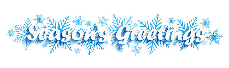 SEASON'S GREETINGS vector typography on blue snowflakes © Web Buttons Inc
