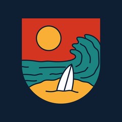 simple logo badge beach design, for t-shirt prints, patches, emblems, posters, badges and labels and other uses