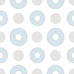 Classical realistic seamless pattern with round grey and blue pearls on the white background. Artistic vector ornament for textile, wrapping paper, packet, poster, card, invitation