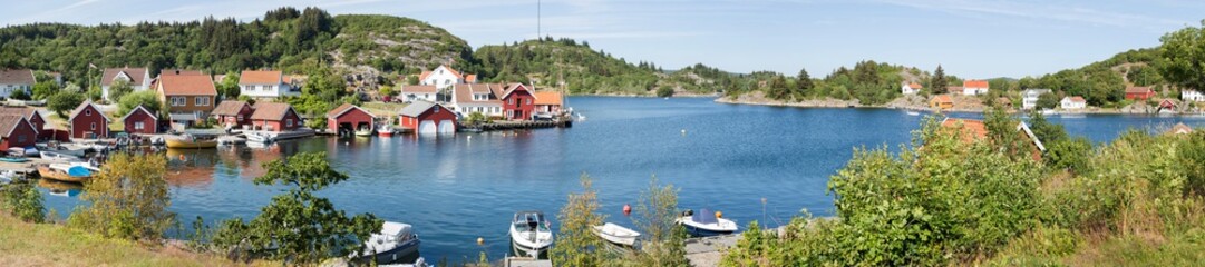 Fototapeta na wymiar Panorama von Farestad, Dorf an der Küste Südnorwegens