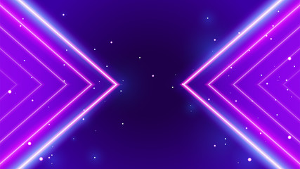 Fototapeta na wymiar Retro arrow neon light glowing purple background