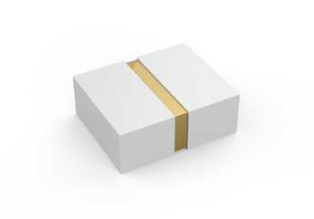 Blank sliding gift box mockup with golden inner part, mock up template on isolated white background,3d illustration