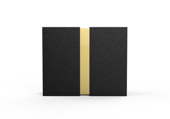 Blank sliding gift box mockup with golden inner part, mock up template on isolated white background,3d illustration