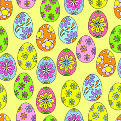  pattern of Easter eggs on a yellow background, stock illustration