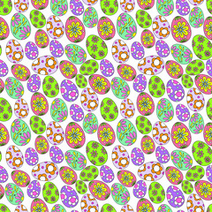  Easter eggs pattern, isolated white, stock illustration