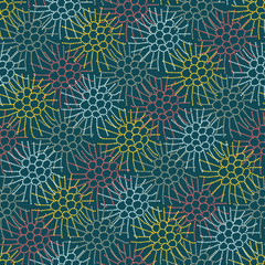 A seamless vector pattern with colorful blackberries outlines. Surface print design.