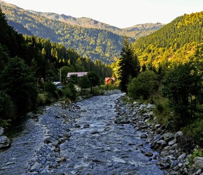 river in the mountains. Elevit plateau in camlihemsin, rize, turkey 