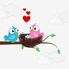 Creative of love valentines day concept. Love birds couple  background. Vector illustration invitation card Valentine's day paper cut style. Valentines wallpaper. Banner. Post