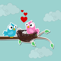 Creative of love valentines day concept. Love birds couple  background. Vector illustration invitation card Valentine's day paper cut style. Valentines wallpaper. Banner. Post