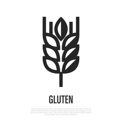 Gluten thin line icon. Vector illustration of wheat. Emblem for package.