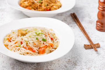 Asia noodle with vegetable food background