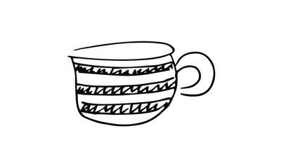 hand-drawn tea or coffee mug with doodle stripes. cute tea, coffee, Valentine Doodle art. use it as a clipart in greeting cards, print on clothes, animation, packaging