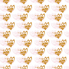 A seamless vector pattern with golden and pink floral shapes in vertical layout. Feminine elegant surface print design. Great for wedding cards,invitations and wrapping paper.