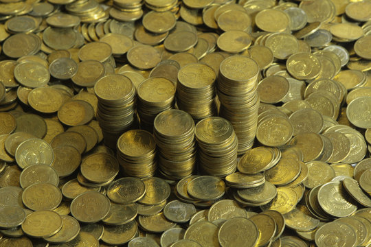 A bunch of coins. Coins of the USSR with a nominal value of 3 kopeks and 2 kopeks