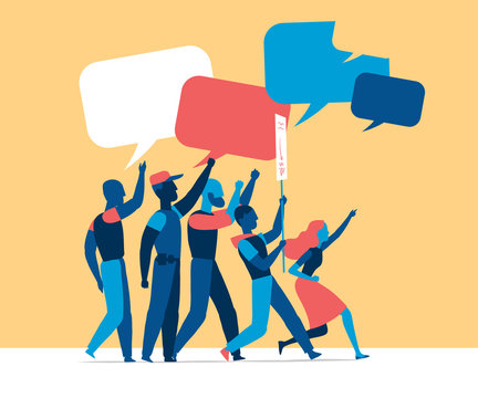 People holding signs on protest demostration or picket. Youth crowd against violence, pollution, discrimination, human rights violation - Vector illustration