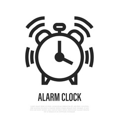 Ringing alarm clock thin line icon. Symbol of deadline. Vector illustration.