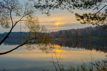 sunset on the lake in a quiet comfortable place