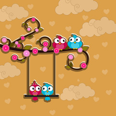 Creative of love valentines day concept. Love birds couple  background. Vector illustration invitation card Valentine's day paper cut style. Valentines wallpaper. Banner. Post