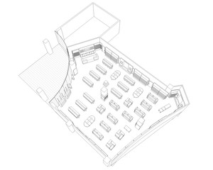 shopping mall, contour visualization, 3D illustration, sketch, outline