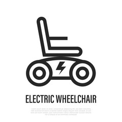 Obraz premium Electric wheelchair thin line icon. Transport for disabled. Vector illustration.
